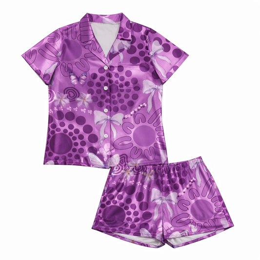 (Kids) girls purple ribbon silk set